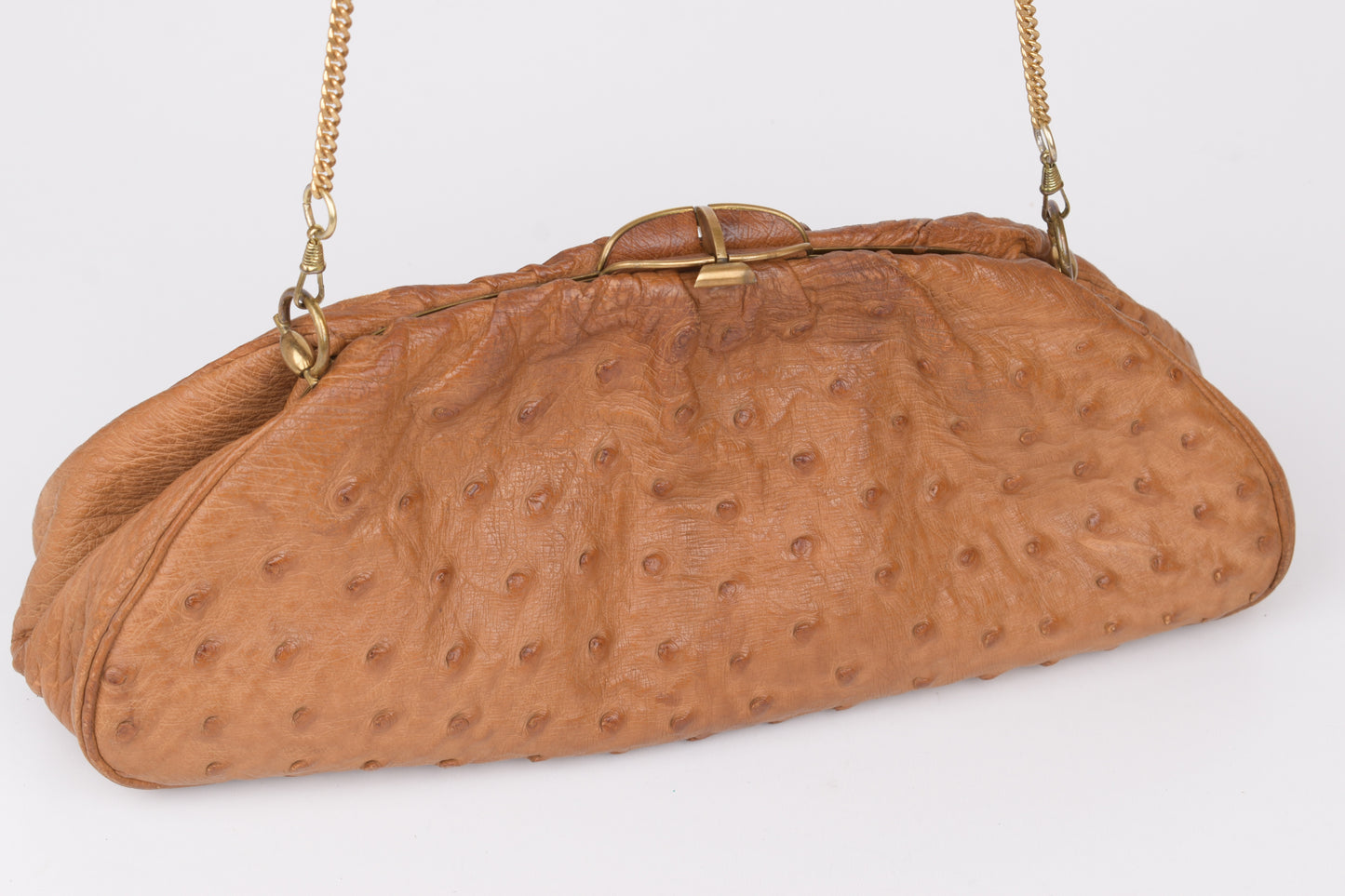 * Vintage Brown Ostrich Skin Handbag, 35x14cm, Excellent 9/10