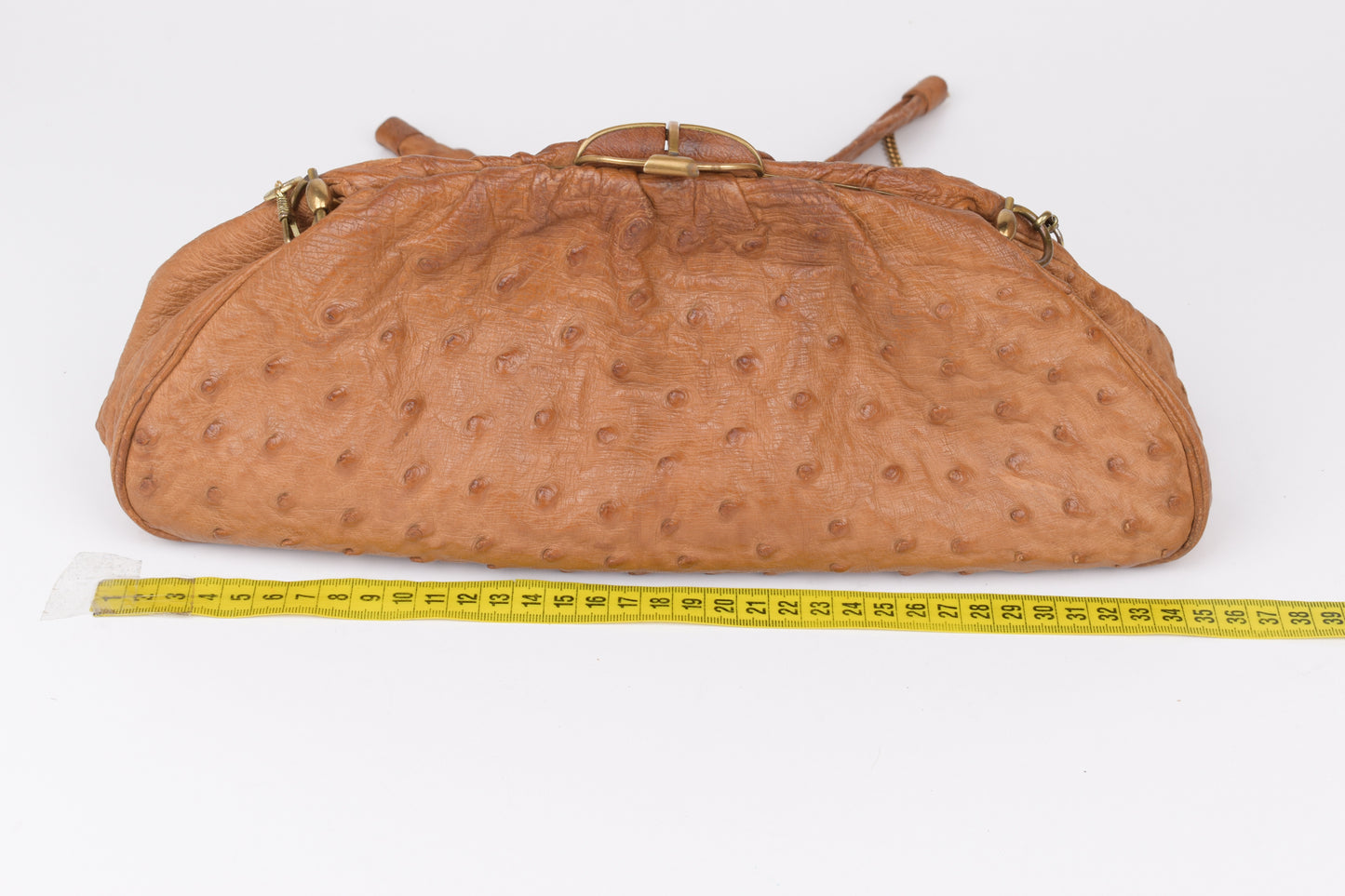 * Vintage Brown Ostrich Skin Handbag, 35x14cm, Excellent 9/10