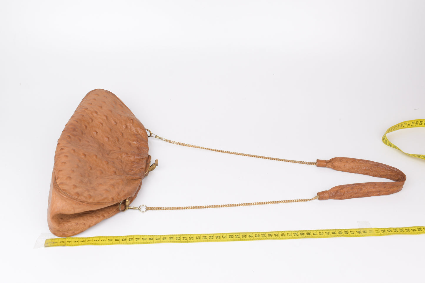* Vintage Brown Ostrich Skin Handbag, 35x14cm, Excellent 9/10