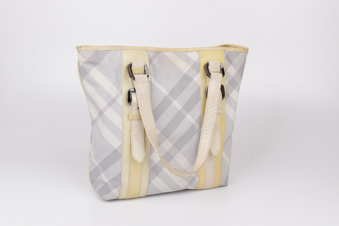 * Burberry White Beat Check Nylon Victoria Tote Bag, Made in Italy, 27x30cm, Good 6/10