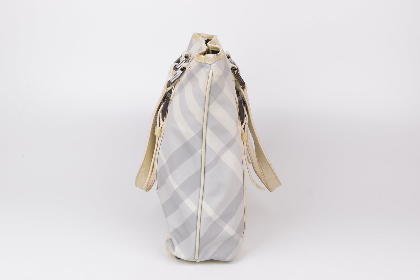 * Burberry White Beat Check Nylon Victoria Tote Bag, Made in Italy, 27x30cm, Good 6/10