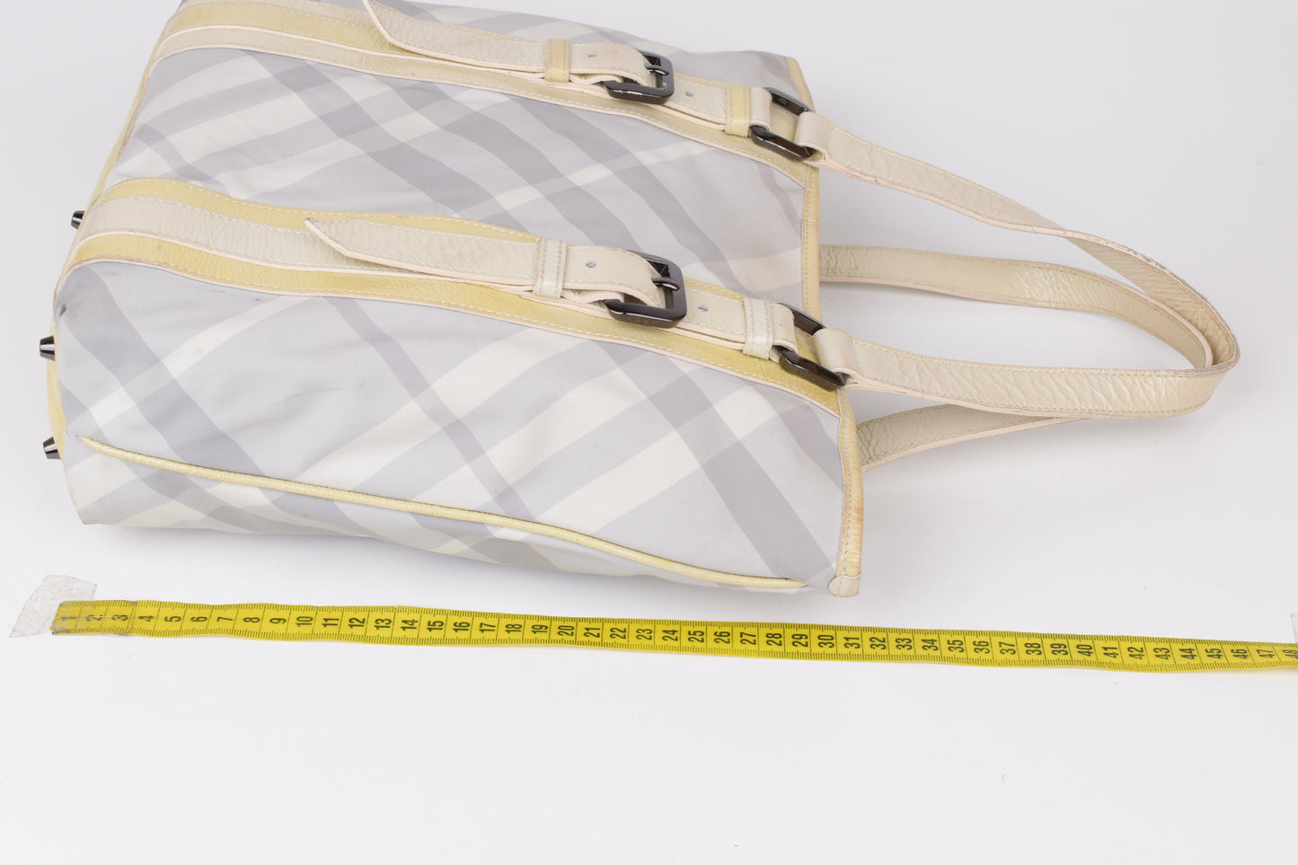 * Burberry White Beat Check Nylon Victoria Tote Bag, Made in Italy, 27x30cm, Good 6/10