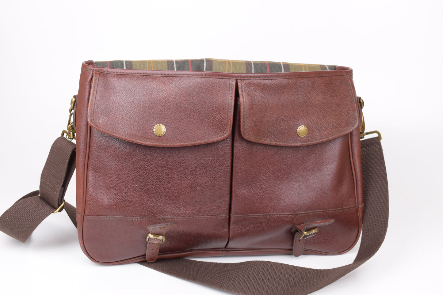 * Barbour Brown Leather Messenger Bag, 42x30cm, Excellent 9/10