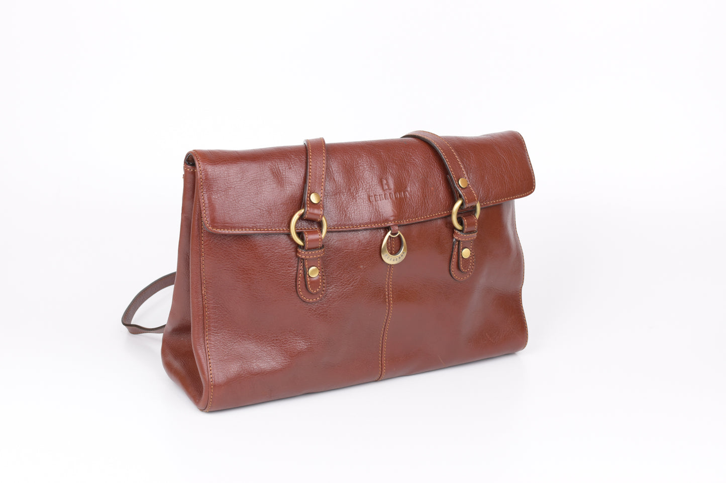 * Hexagona Brown Leather Bag, 36x25cm, Excellent 9/10