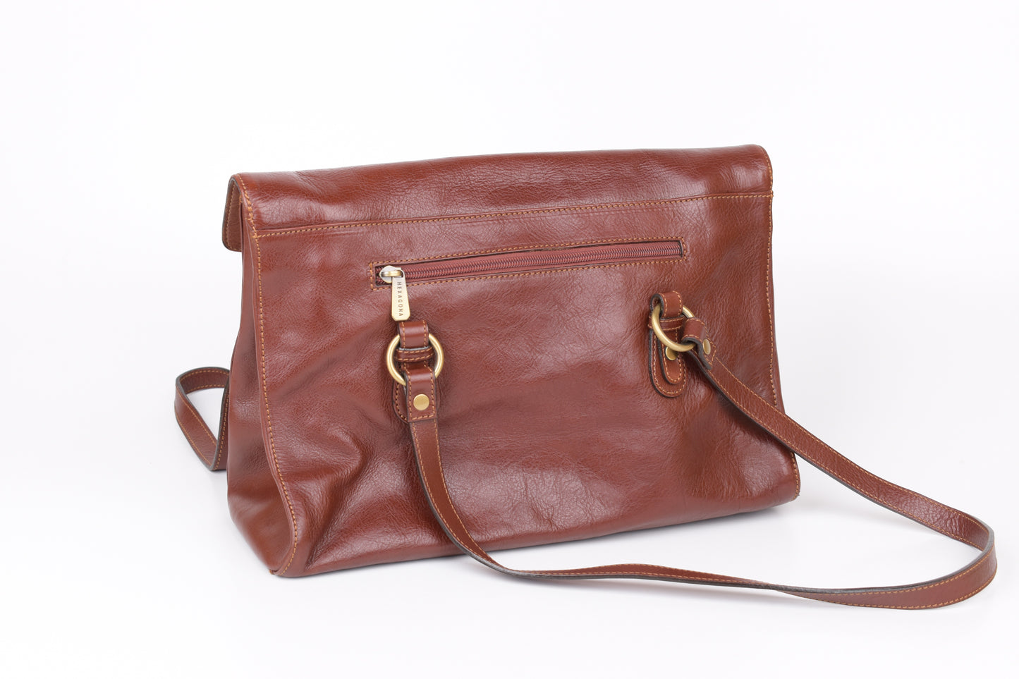 * Hexagona Brown Leather Bag, 36x25cm, Excellent 9/10