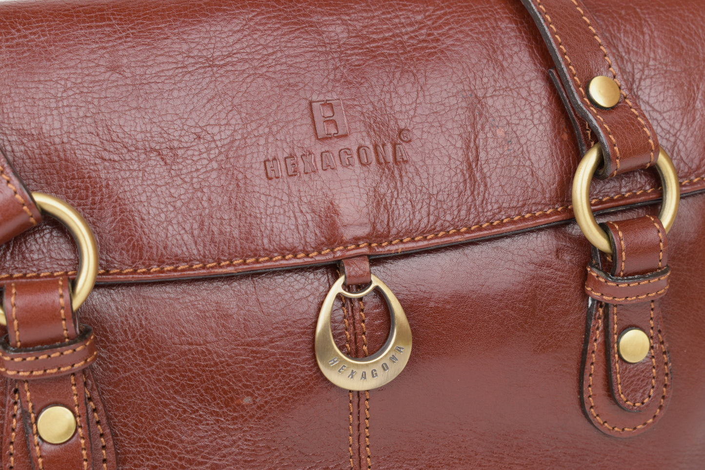 * Hexagona Brown Leather Bag, 36x25cm, Excellent 9/10