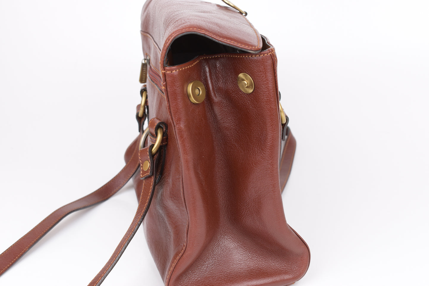 * Hexagona Brown Leather Bag, 36x25cm, Excellent 9/10