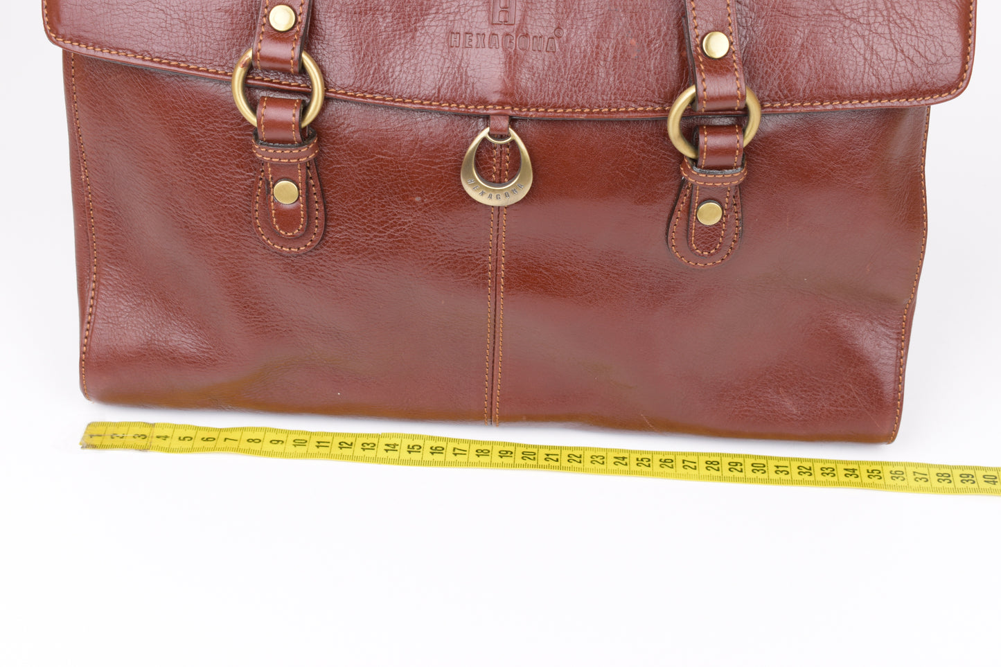 * Hexagona Brown Leather Bag, 36x25cm, Excellent 9/10