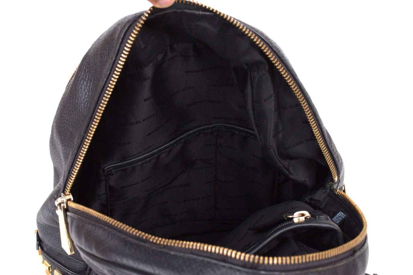 *Michael Kors Rhea Zip Studded Black Leather Backpack, 27x30cm, V.Good 8/10