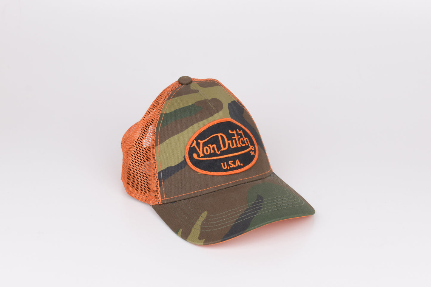 * Von Dutch Camouflage and Orange Trucker Cap Hat, Excellent 10/10