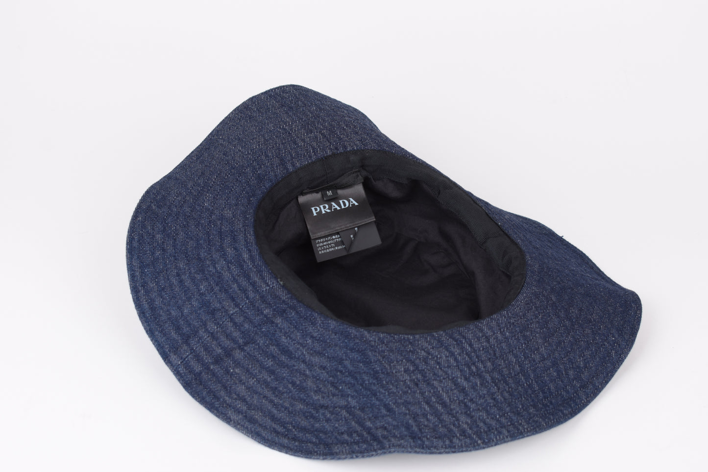 * PRADA Logo-Plaque Denim Bucket Hat, Size M, Excellent 9/10