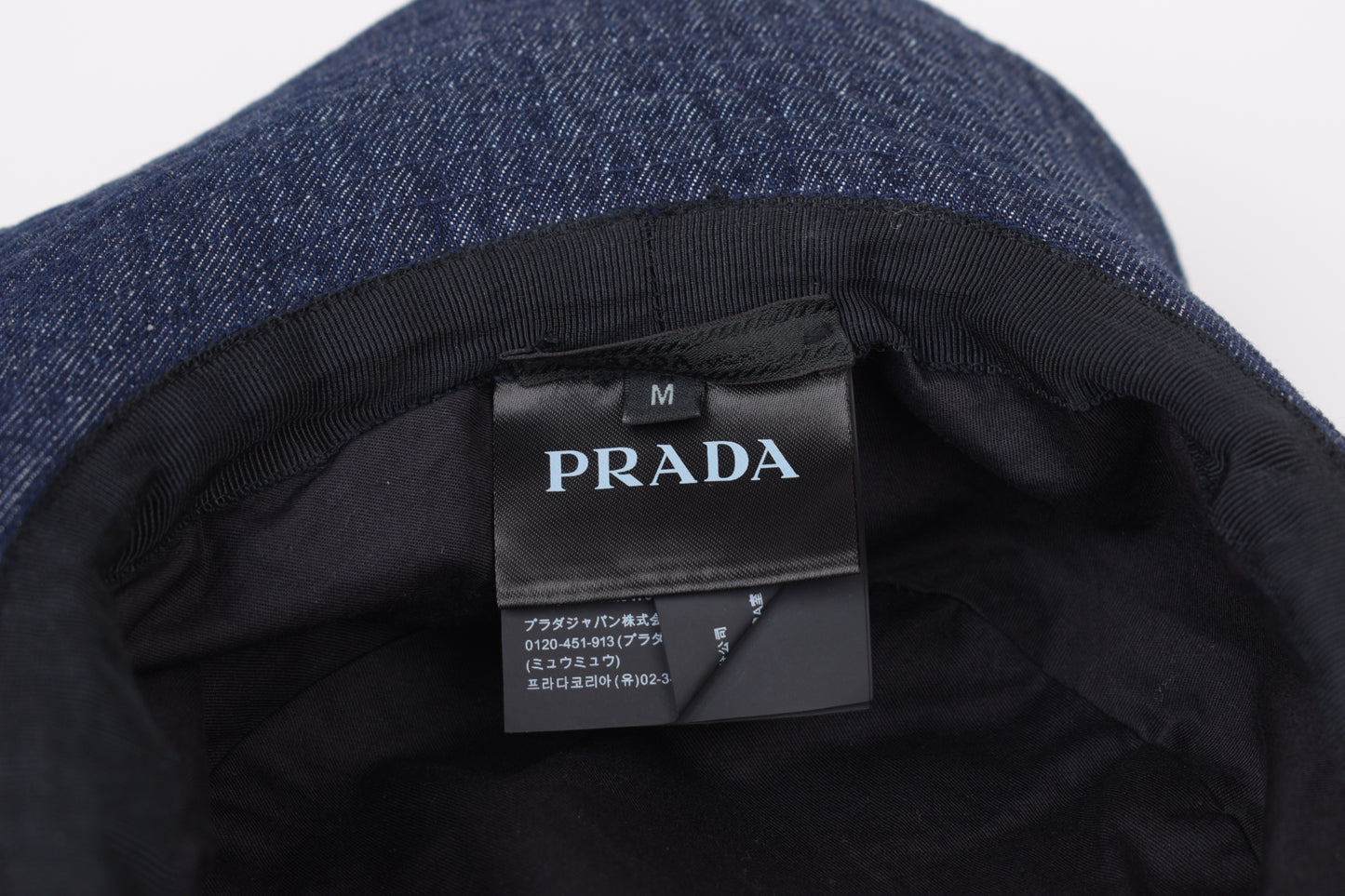* PRADA Logo-Plaque Denim Bucket Hat, Size M, Excellent 9/10