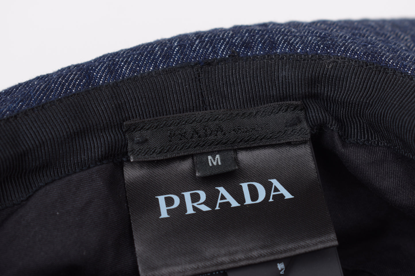 * PRADA Logo-Plaque Denim Bucket Hat, Size M, Excellent 9/10