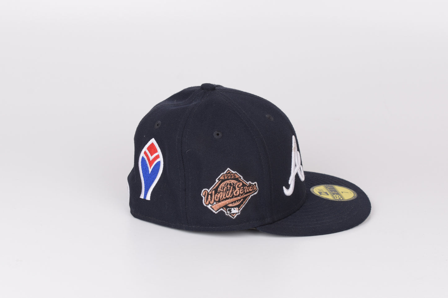 * Navy Blue Atlanta Braves Team Patch Pride New Era 59fifty Cap Hat, Size 7 55,8cm Excellent 9/10