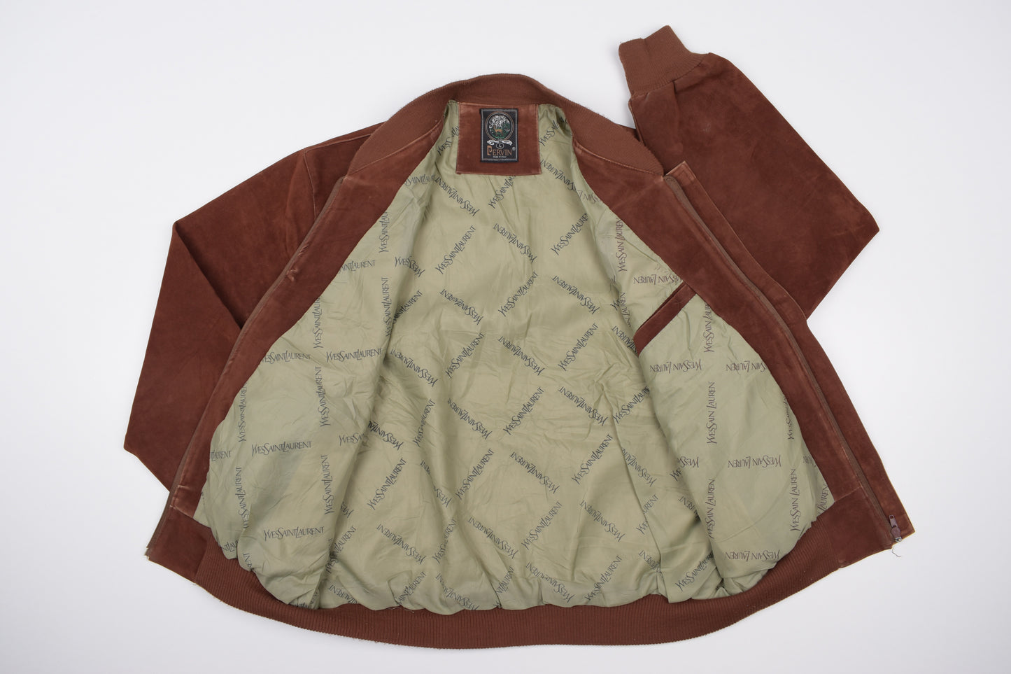* Vintage Pervin Saint Laurent Brown Suede Leather Jacket Made in Italy, Size L, V.Good 8/10
