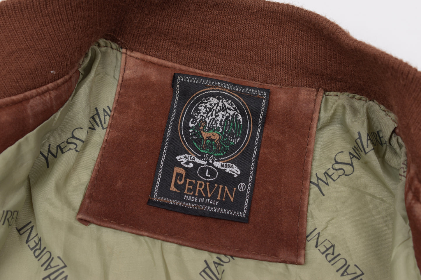 * Vintage Pervin Saint Laurent Brown Suede Leather Jacket Made in Italy, Size L, V.Good 8/10
