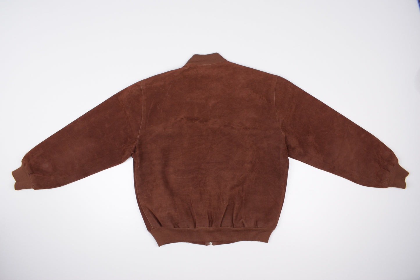 * Vintage Pervin Saint Laurent Brown Suede Leather Jacket Made in Italy, Size L, V.Good 8/10