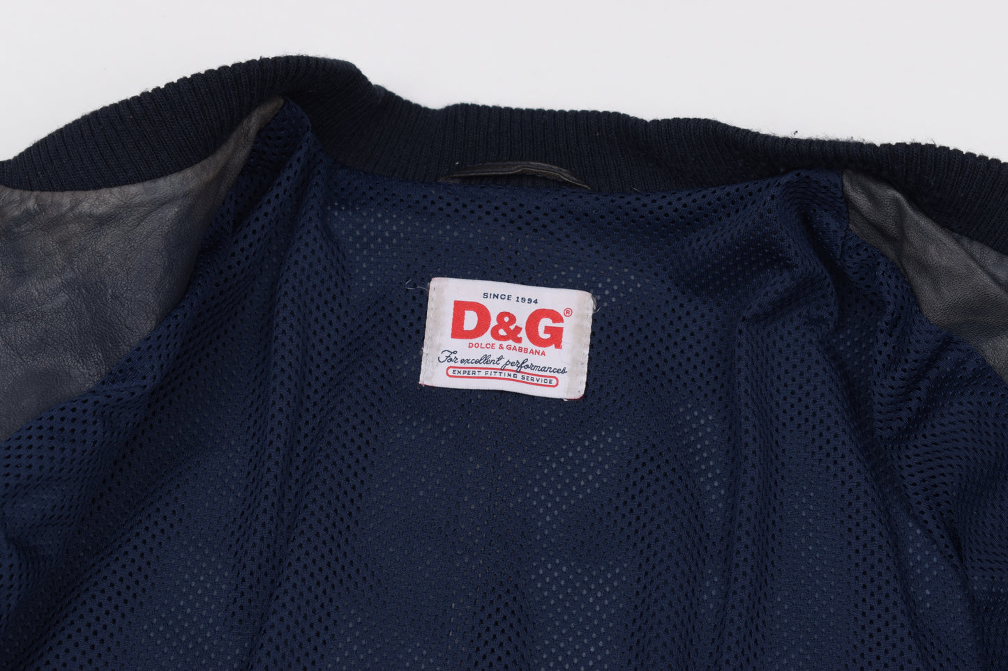 * Dolce & Gabbana Perforated Leather Logo Spellout Leather Bomber Jacket, Size 48 M, Good 6/10 *