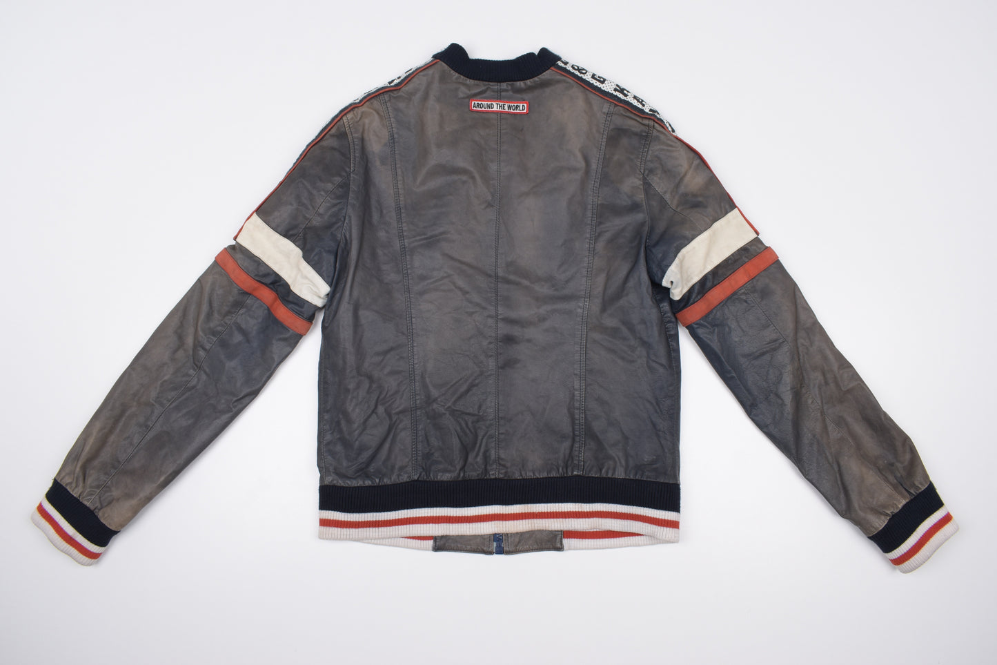 * Dolce & Gabbana Perforated Leather Logo Spellout Leather Bomber Jacket, Size 48 M, Good 6/10 *