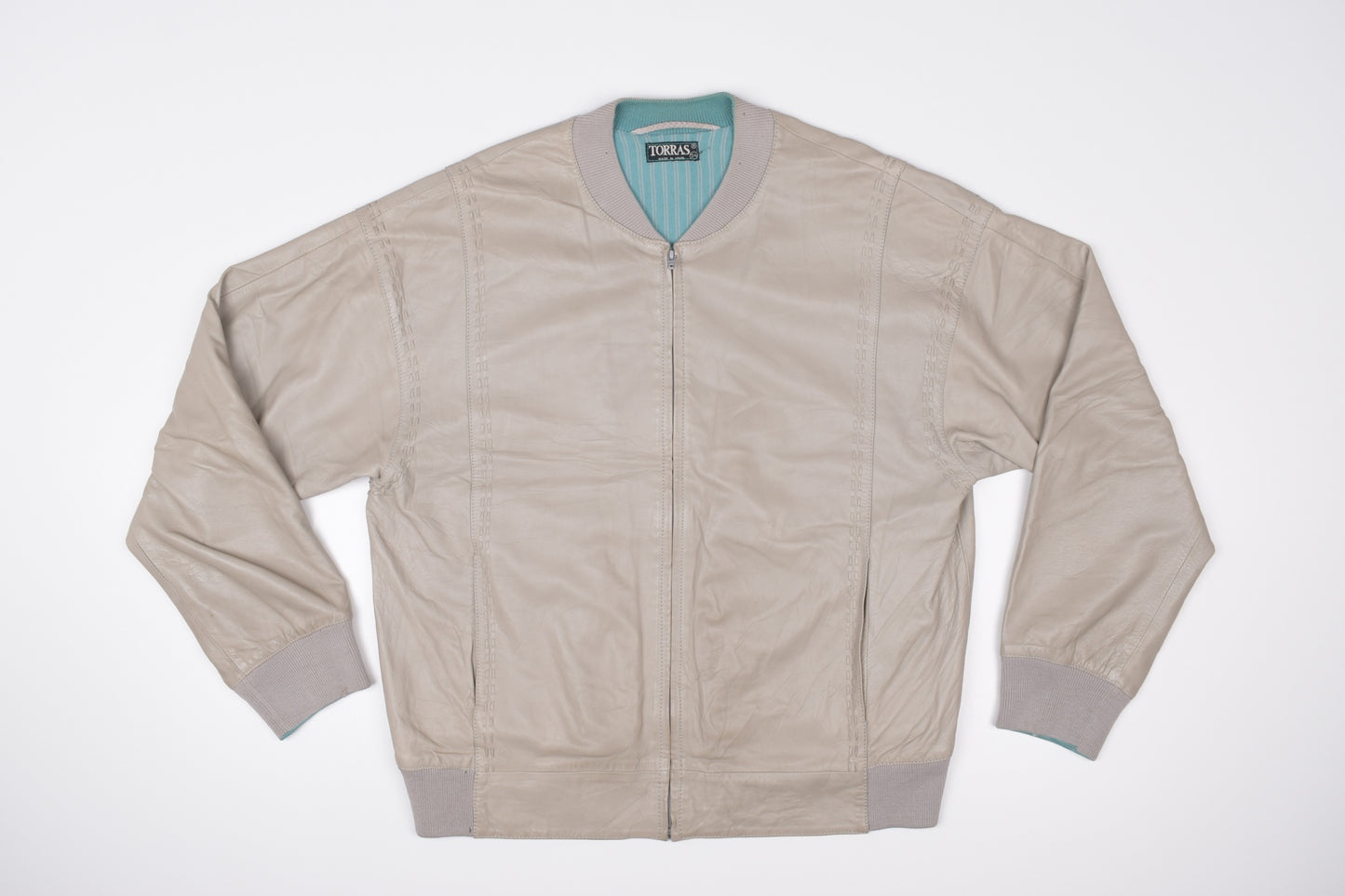 * Vintage Torras Cream Beige Men’s Leather Jacket, Size 54 XL, Good 6/10 *