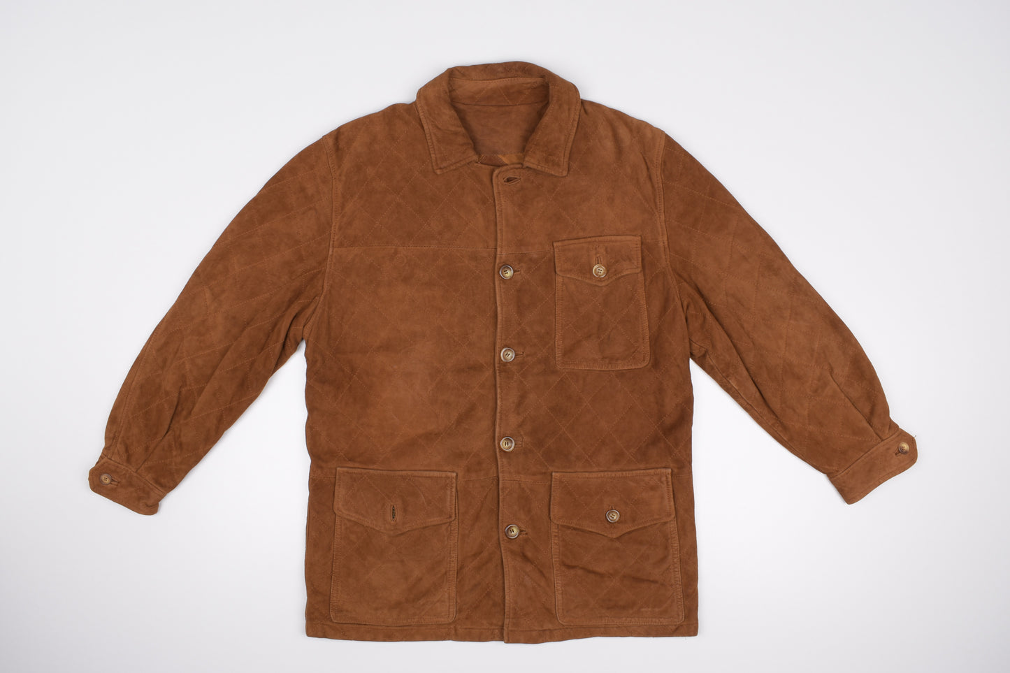 * VALSTAR MILANO VALSTARINO Quilted Brown Suede Leather Men Jacket, Size 48 L, Good 6/10 *