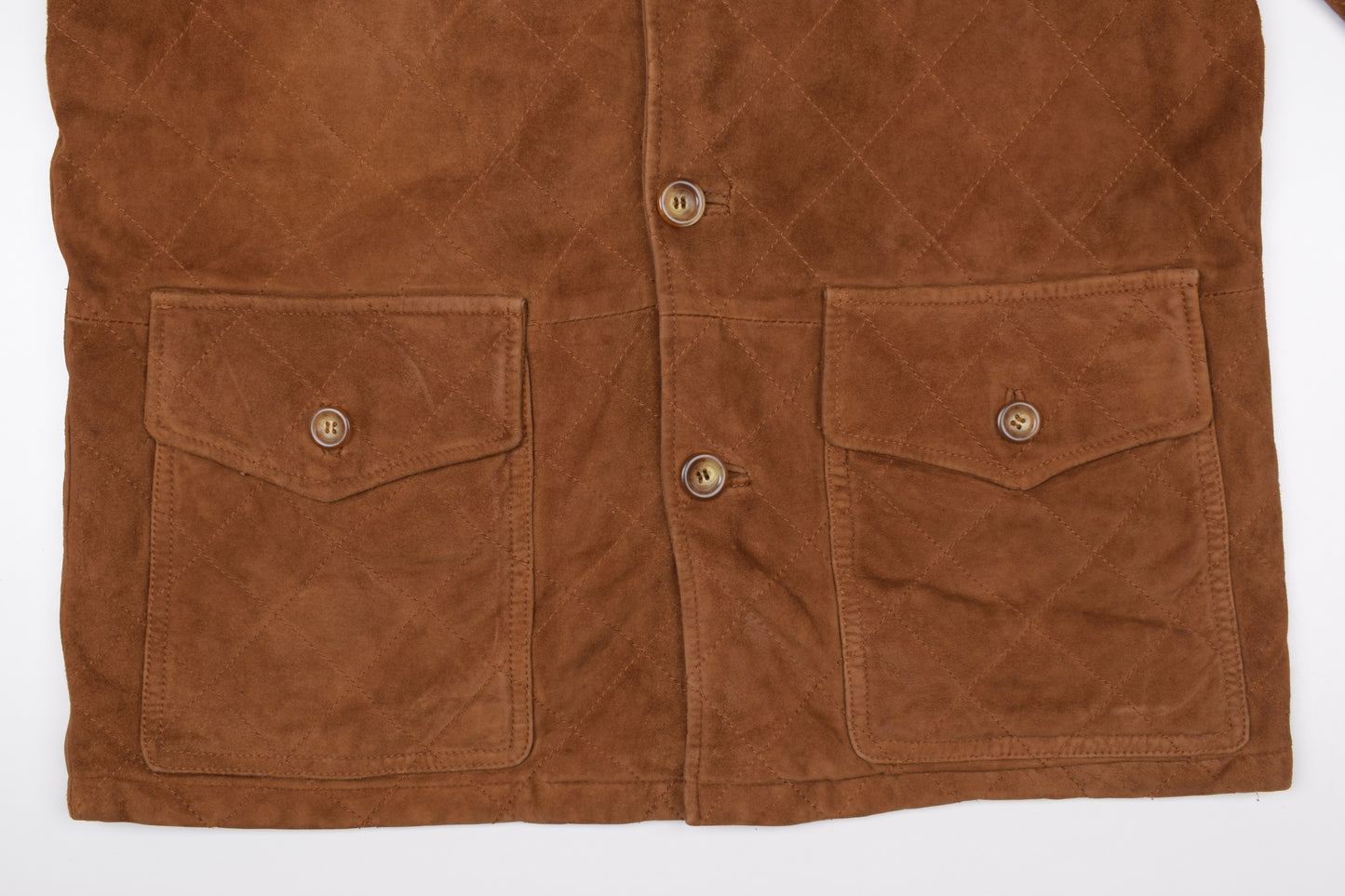 * VALSTAR MILANO VALSTARINO Quilted Brown Suede Leather Men Jacket, Size 48 L, Good 6/10 *