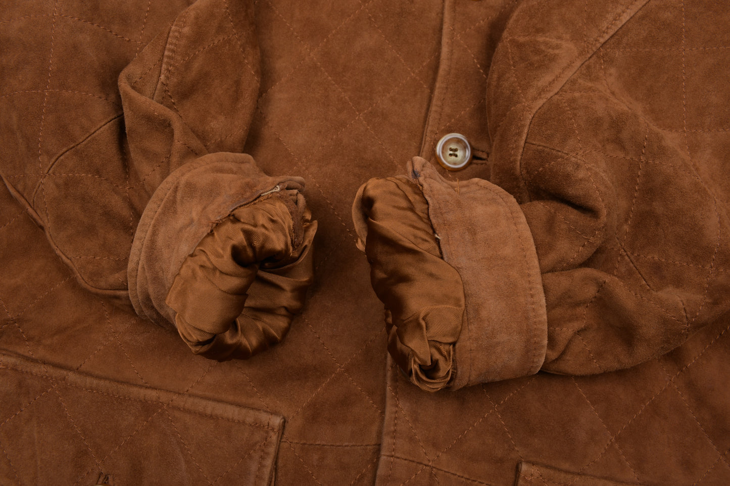 * VALSTAR MILANO VALSTARINO Quilted Brown Suede Leather Men Jacket, Size 48 L, Good 6/10 *