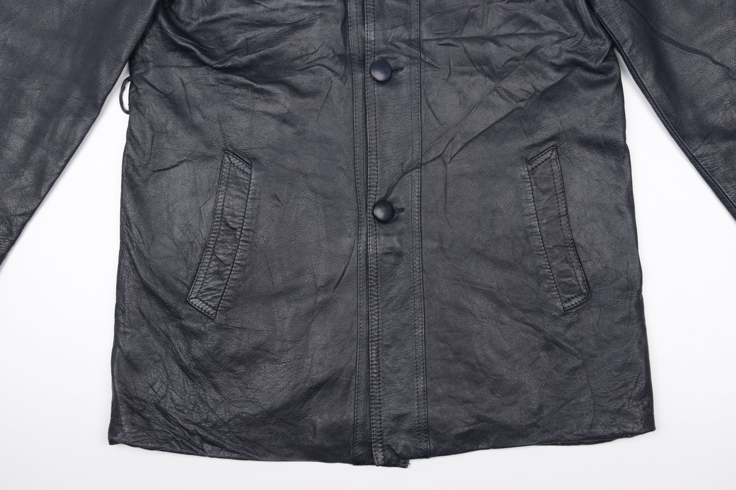 * Vintage Lavabre Cadet France Blue Navy Leather Coat, Size 44 L, Good 6/10 *