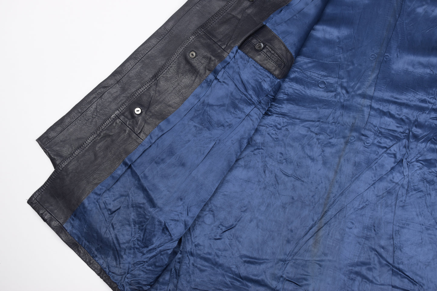 * Vintage Lavabre Cadet France Blue Navy Leather Coat, Size 44 L, Good 6/10 *
