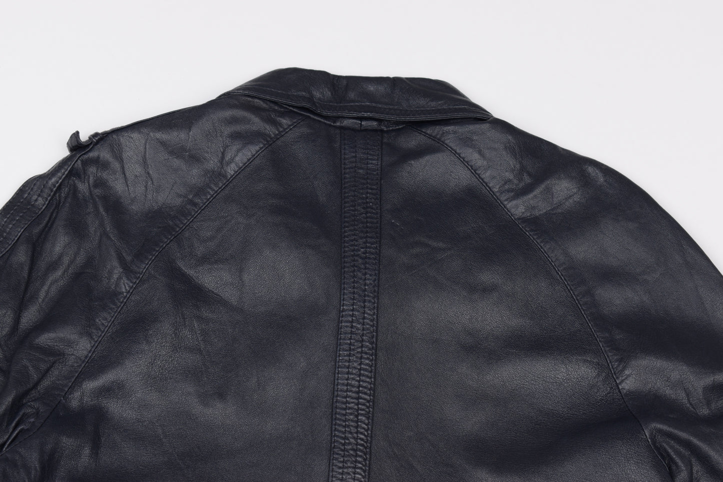 * Vintage Lavabre Cadet France Blue Navy Leather Coat, Size 44 L, Good 6/10 *