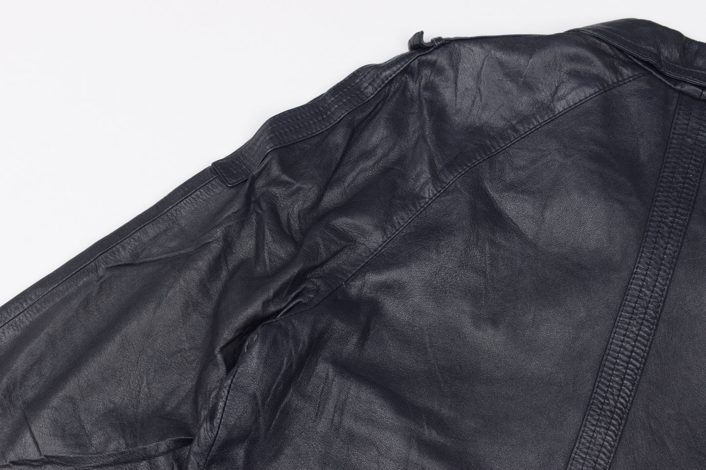 * Vintage Lavabre Cadet France Blue Navy Leather Coat, Size 44 L, Good 6/10 *