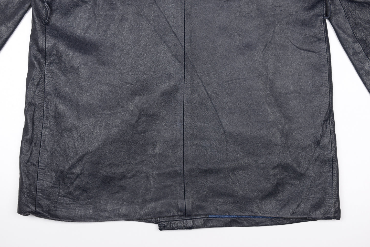 * Vintage Lavabre Cadet France Blue Navy Leather Coat, Size 44 L, Good 6/10 *