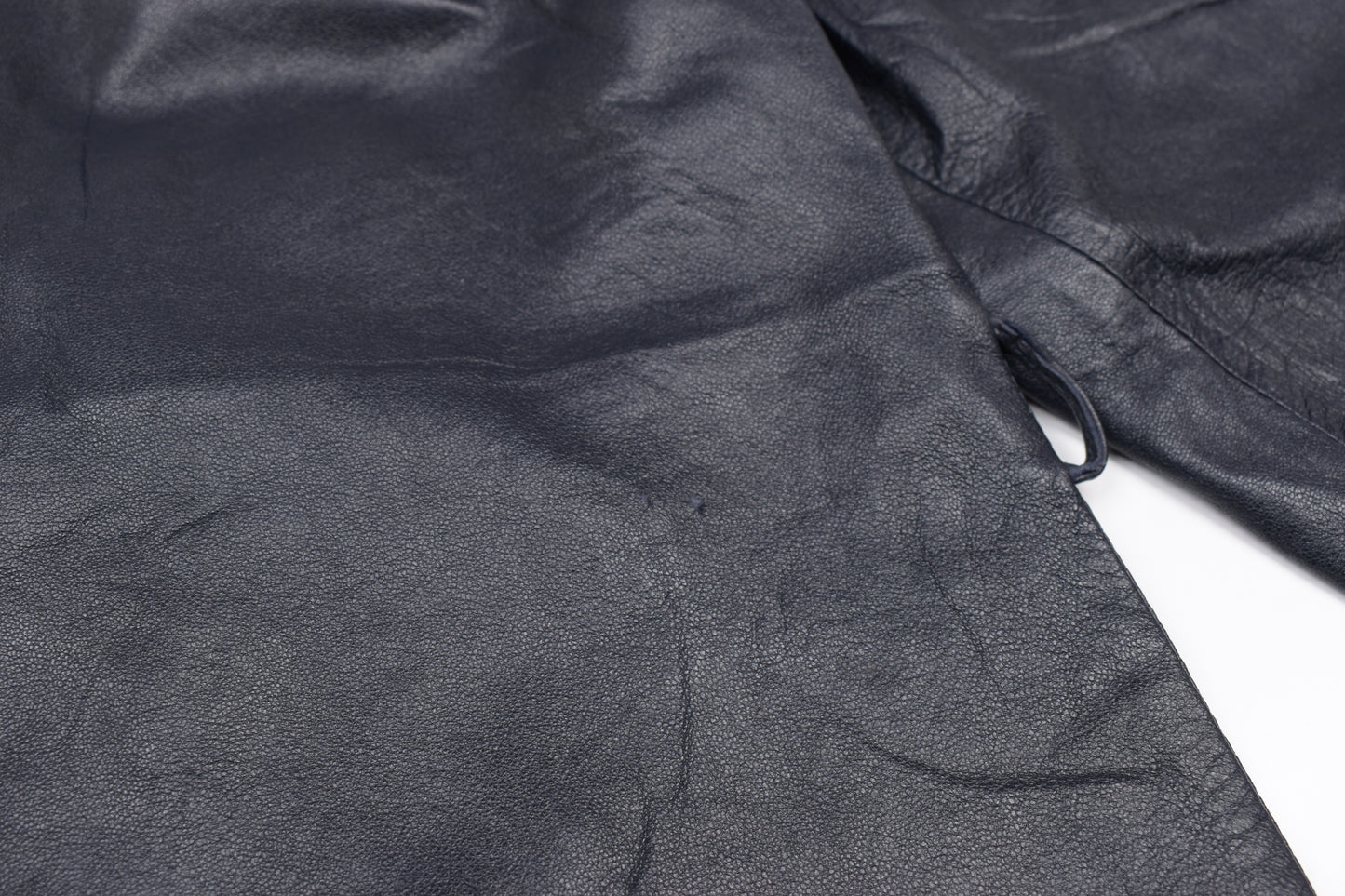 * Vintage Lavabre Cadet France Blue Navy Leather Coat, Size 44 L, Good 6/10 *