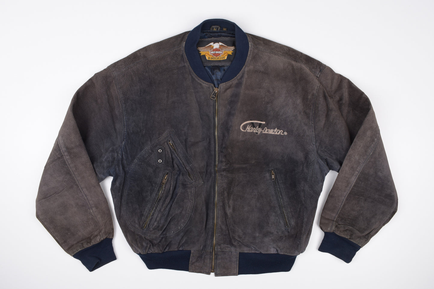 * Vintage 90s Harley Davidson Suede Leather Jacket, Made in Korea, Size L, V.Good 7/10 *
