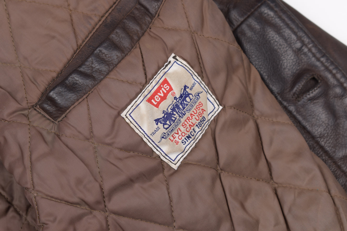 * Vintage 80s Levi's White Tab Brown Leather Type 3 Trucker Jacket Size L, V.Good 7/10 *