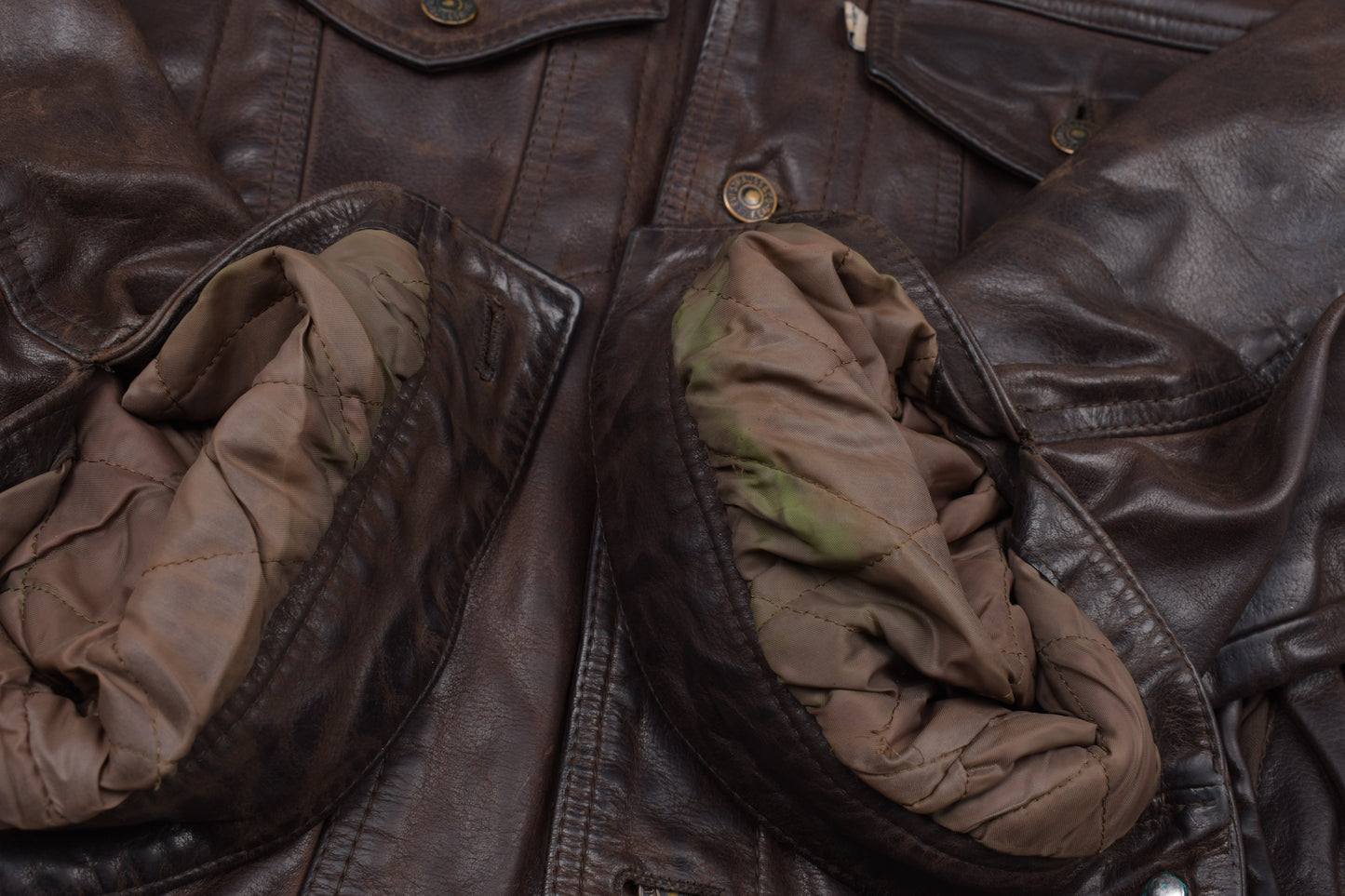 * Vintage 80s Levi's White Tab Brown Leather Type 3 Trucker Jacket Size L, V.Good 7/10 *