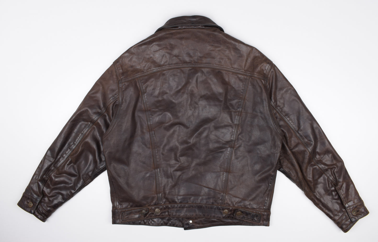 * Vintage 80s Levi's White Tab Brown Leather Type 3 Trucker Jacket Size L, V.Good 7/10 *