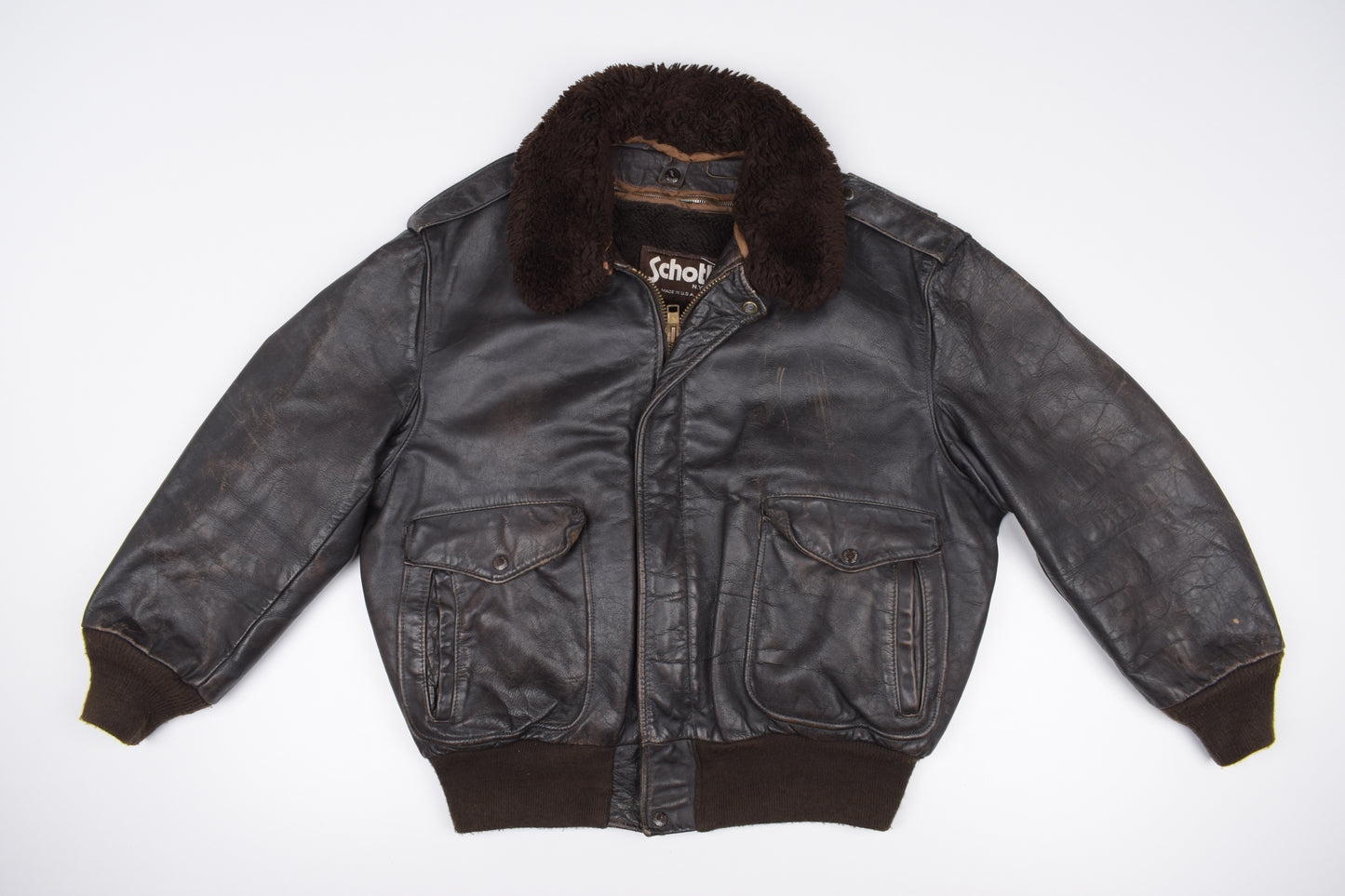 * 70s 80s Vintage Schott 184 SM Brown Flight Jacket, Made in USA, Size 48 L V.Good 7/10 *