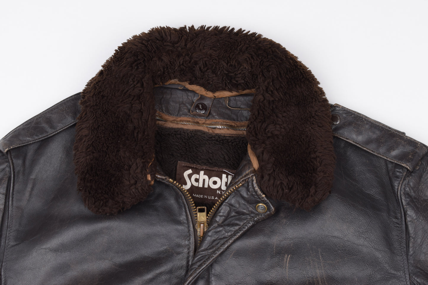 * 70s 80s Vintage Schott 184 SM Brown Flight Jacket, Made in USA, Size 48 L V.Good 7/10 *