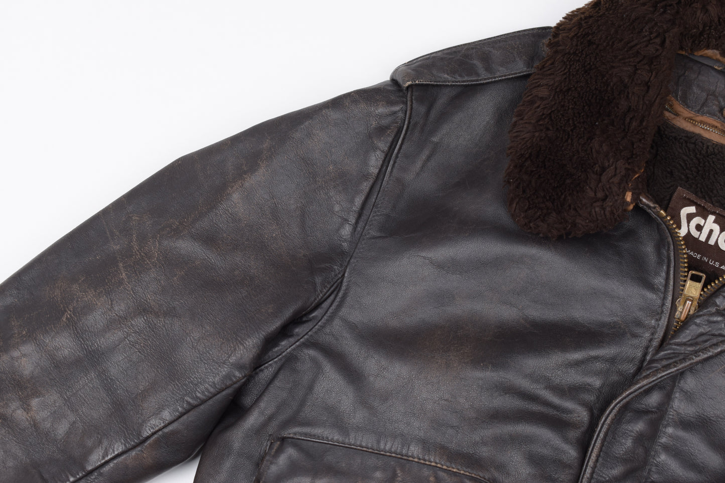 * 70s 80s Vintage Schott 184 SM Brown Flight Jacket, Made in USA, Size 48 L V.Good 7/10 *