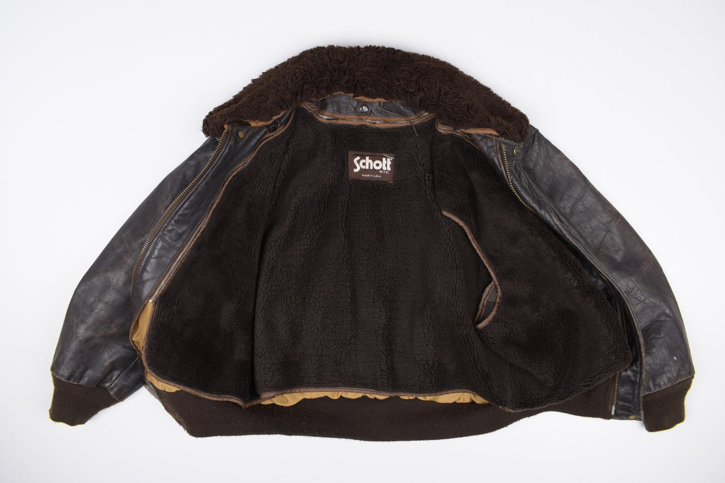 * 70s 80s Vintage Schott 184 SM Brown Flight Jacket, Made in USA, Size 48 L V.Good 7/10 *
