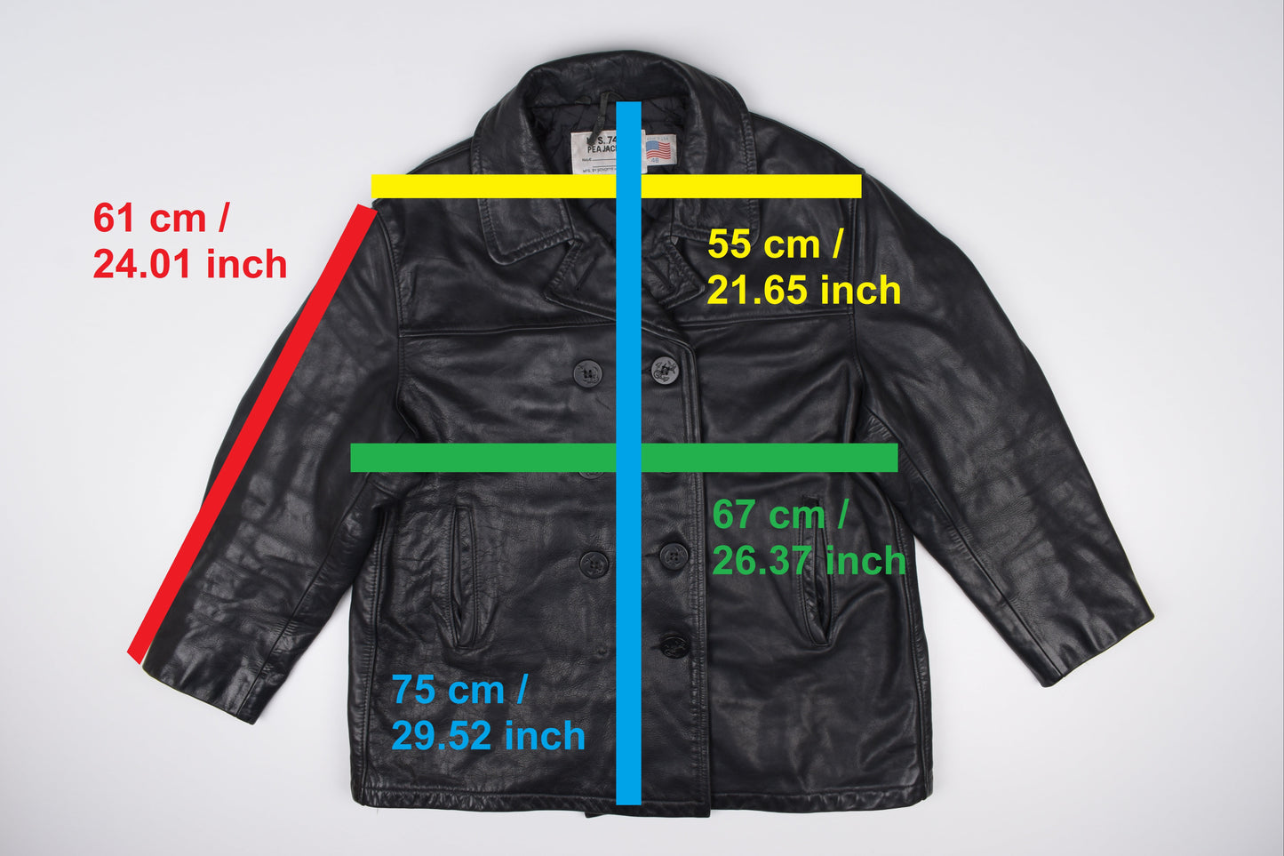 * VTG Schott US 740N Pea Coat Leather Jacket Black, Made In USA, Size 48 L, V.Good 8/10 *