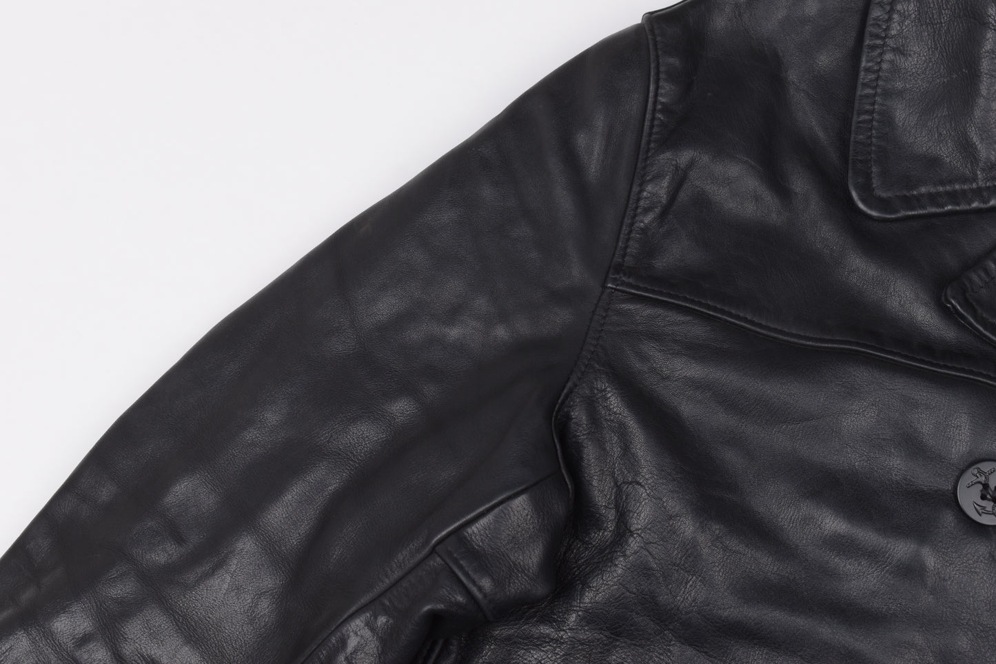 * VTG Schott US 740N Pea Coat Leather Jacket Black, Made In USA, Size 48 L, V.Good 8/10 *