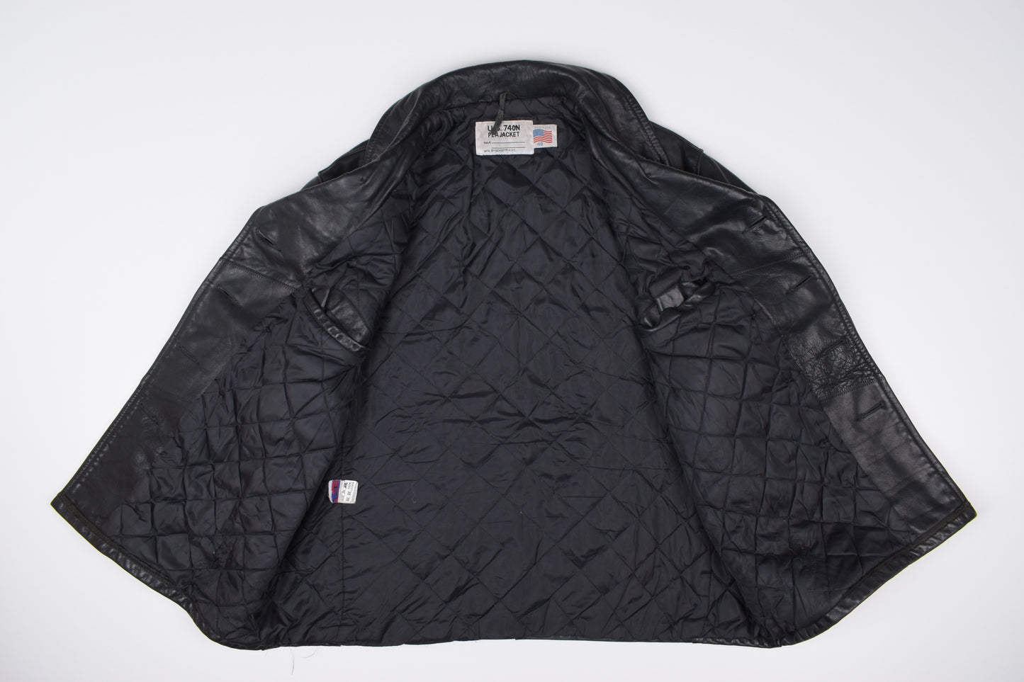 * VTG Schott US 740N Pea Coat Leather Jacket Black, Made In USA, Size 48 L, V.Good 8/10 *