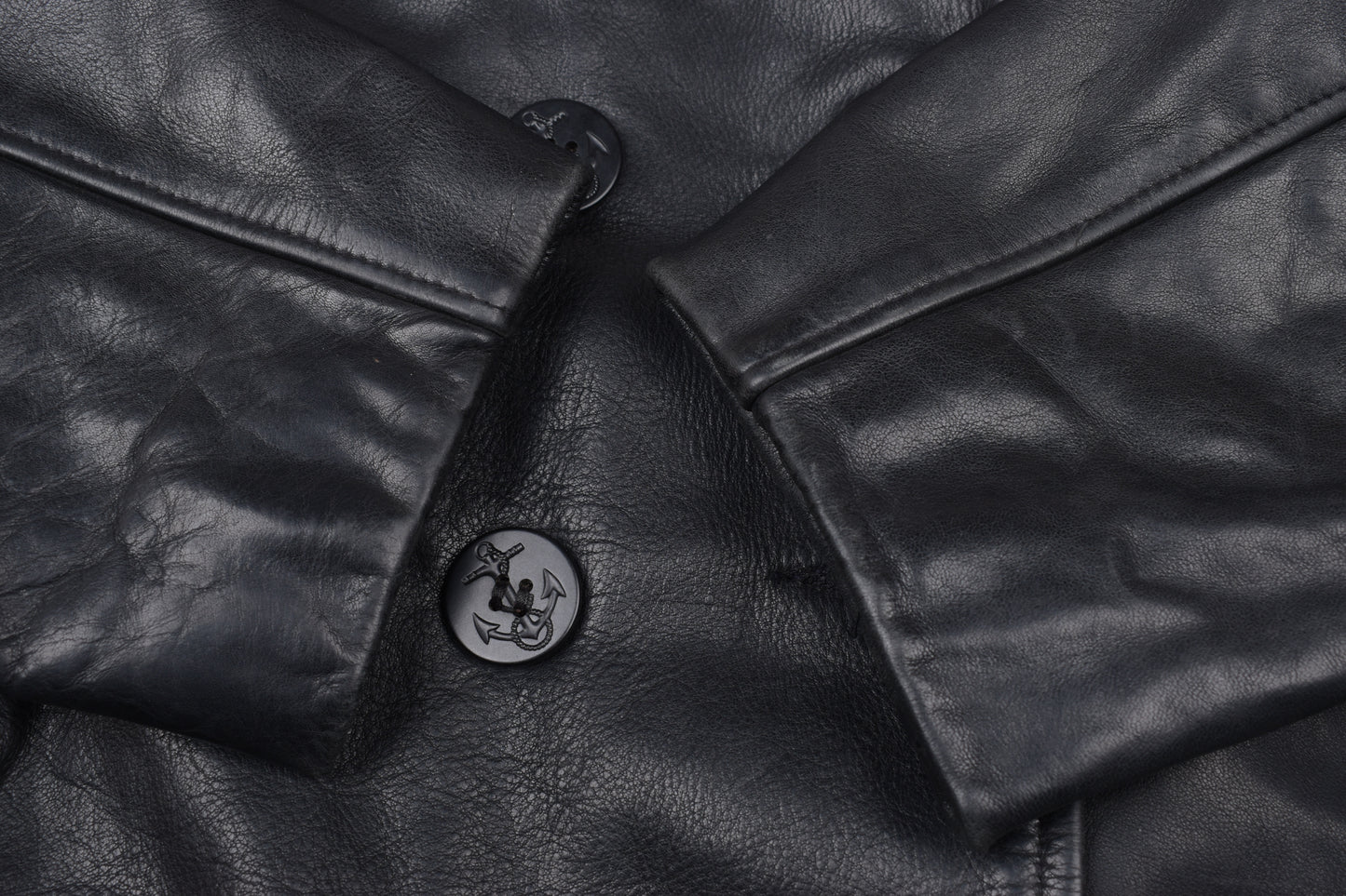 * VTG Schott US 740N Pea Coat Leather Jacket Black, Made In USA, Size 48 L, V.Good 8/10 *