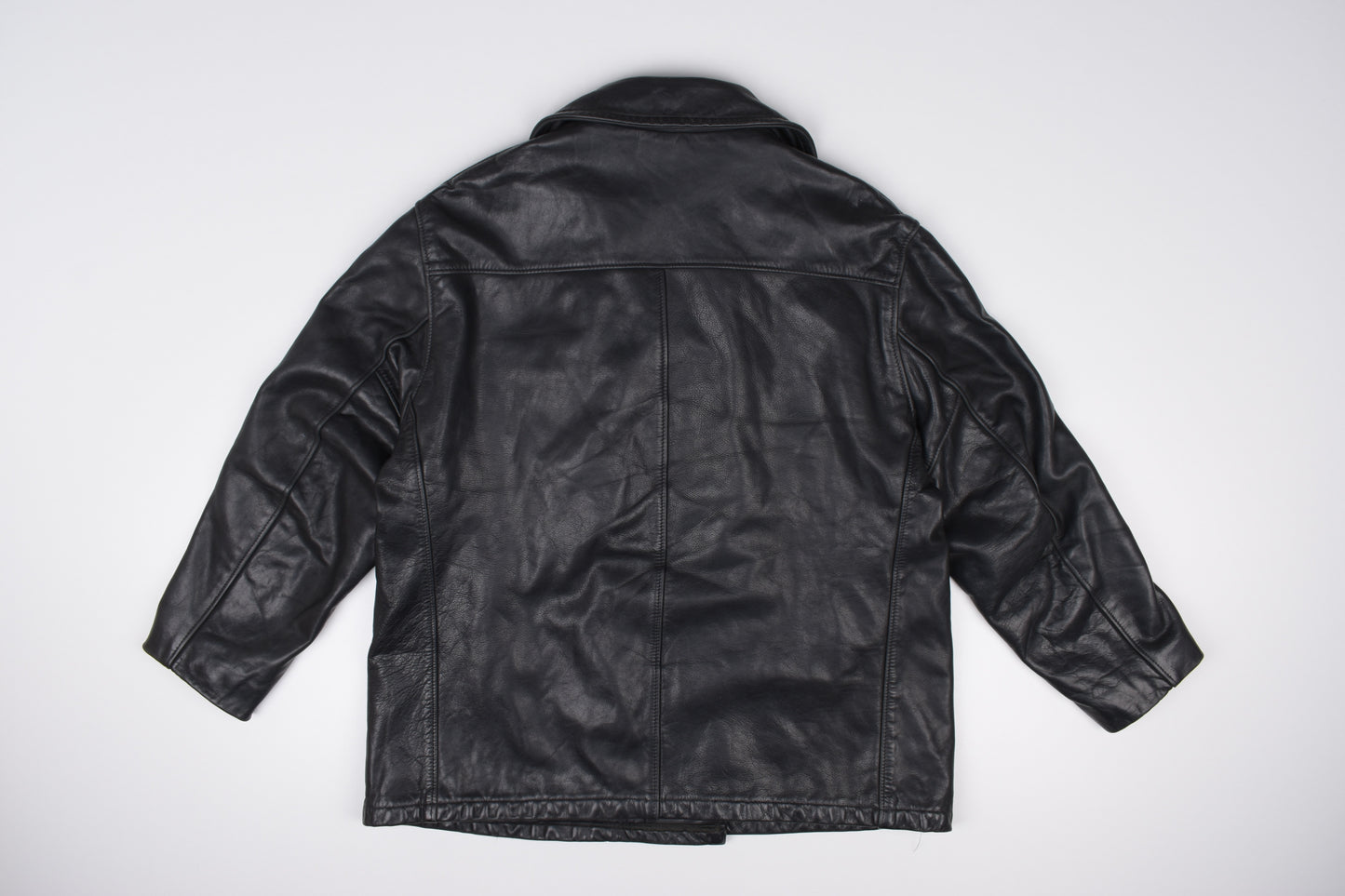 * VTG Schott US 740N Pea Coat Leather Jacket Black, Made In USA, Size 48 L, V.Good 8/10 *