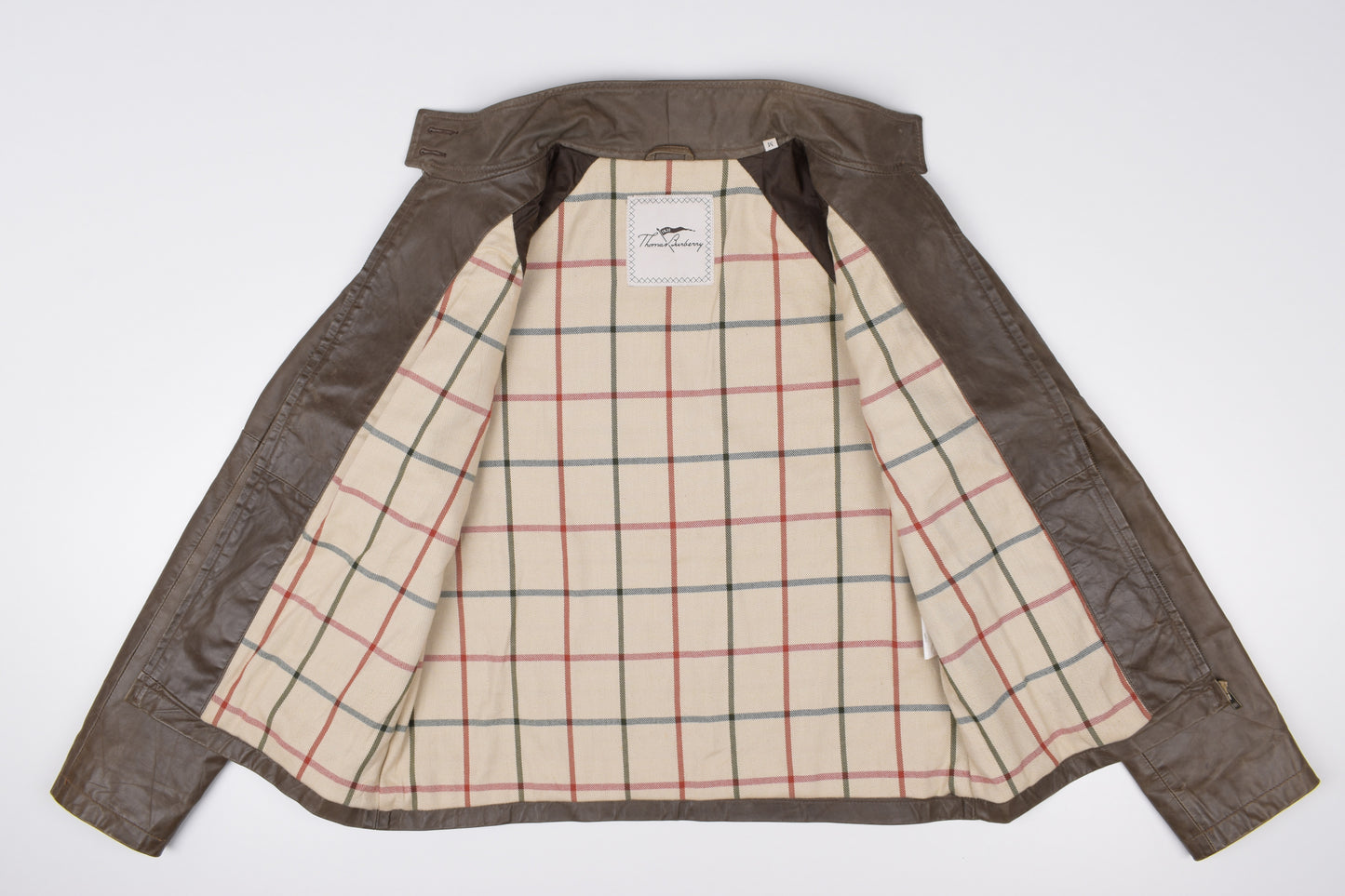 * Vintage Thomas Burberry Olive Green Leather Jacket Size M, V.Good 8/10 *