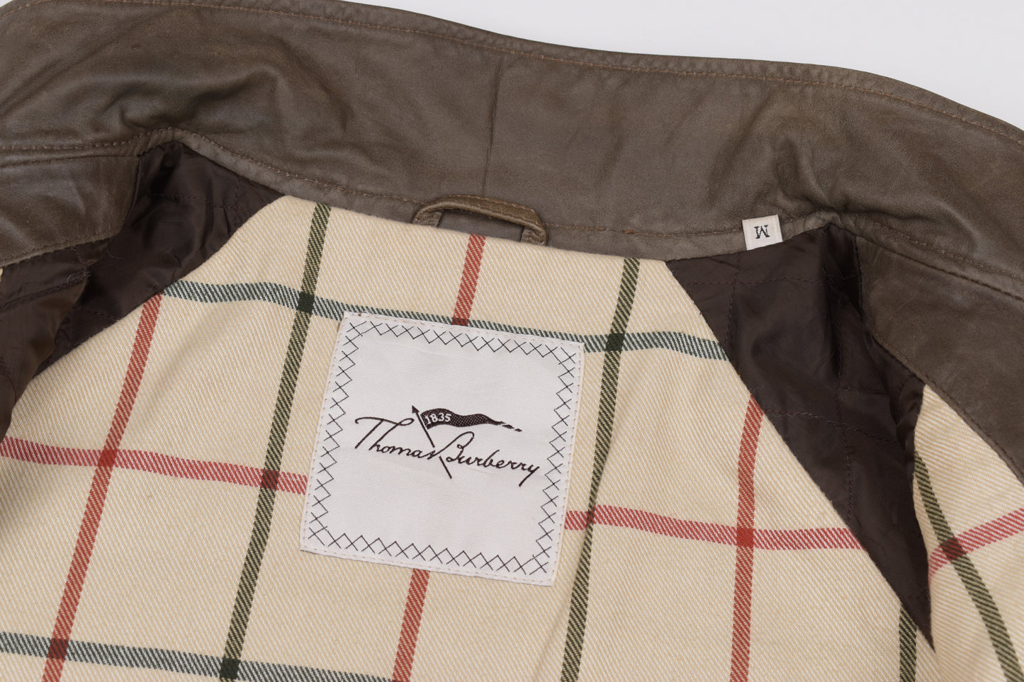 * Vintage Thomas Burberry Olive Green Leather Jacket Size M, V.Good 8/10 *