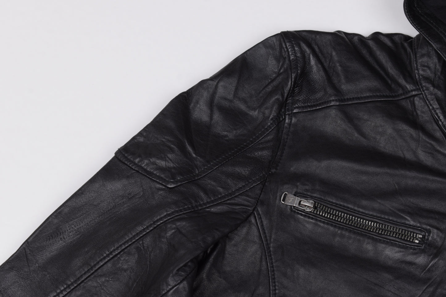 * Emilio Adani Mens Black Leather Hooded Jacket, Size 54 L, Excellent 9/10