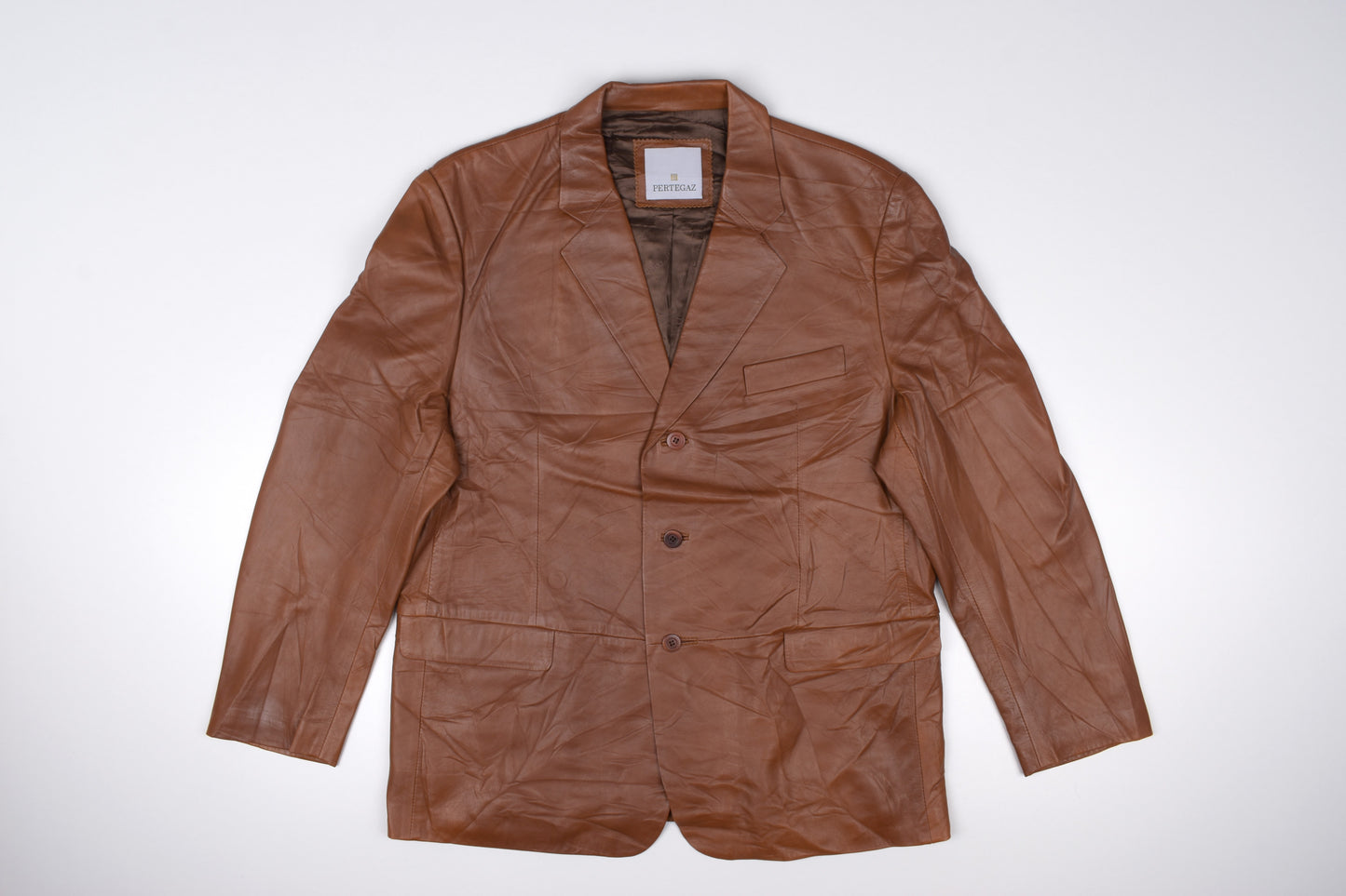 * Pertegaz Brown Leather Men Blazer, Size 56 XL, Excellent 9/10